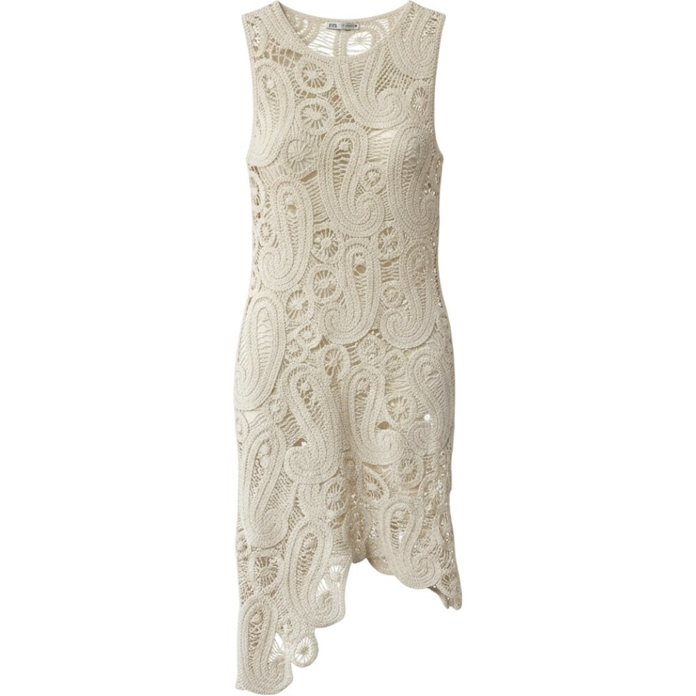 Zara Paisley Crochet Midi Dress Women Size S Cream Boho Asymmetrical Hem